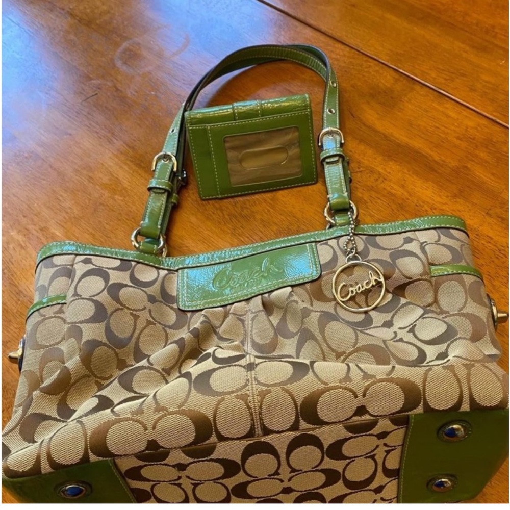Tan with Green Leather Coach Handbag Color: Green/Tan Size: Medium NWOT
